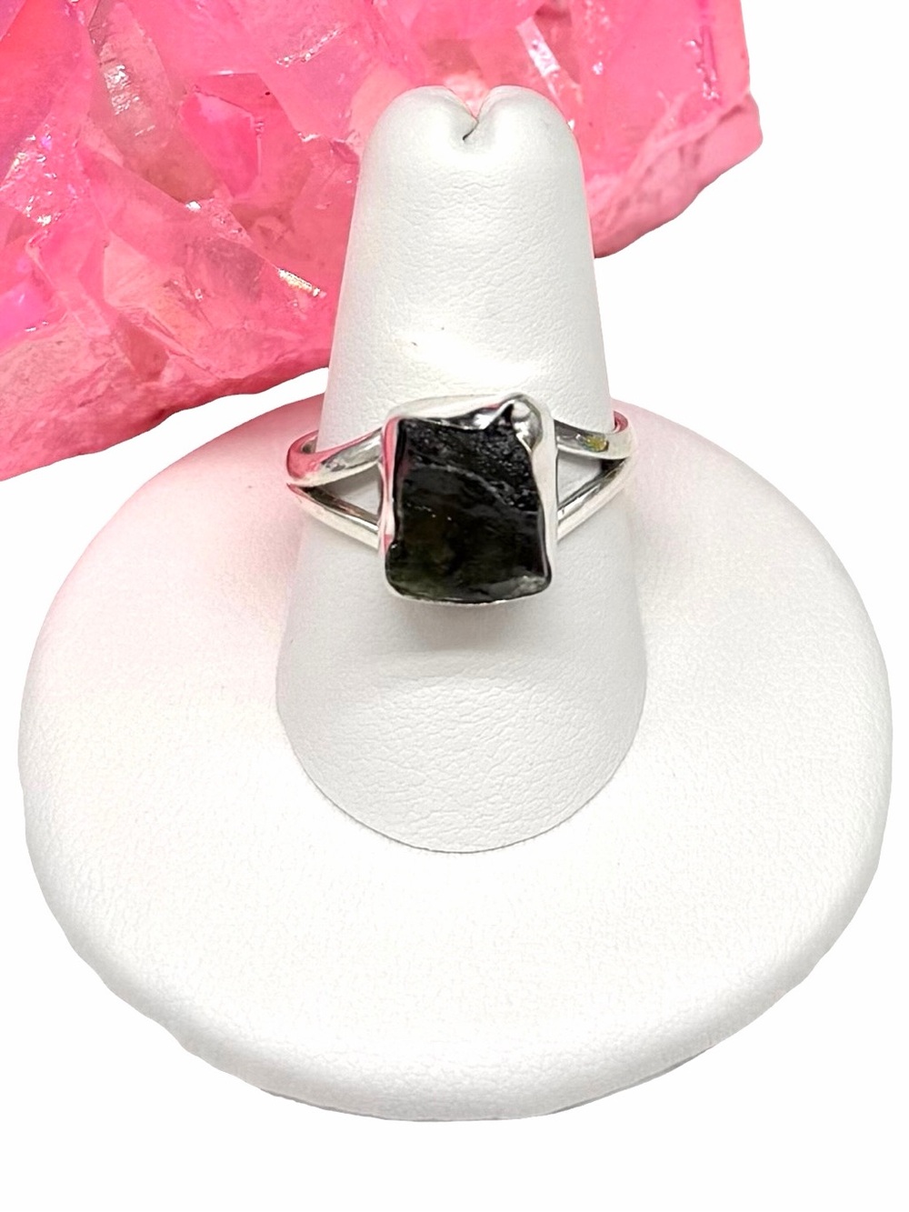 Moldavite Ring Size 8 Solid 925 Sterling Silver